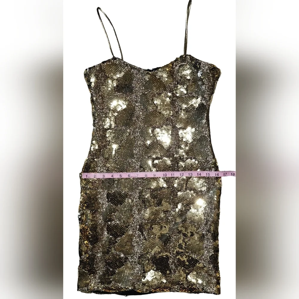 Vtg Dave & Johnny Gold Sequin Animal Print Mini Dress Cocktail Party USA Sz 3/4 - Picture 10 of 16